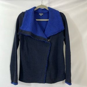 Lilla P Sweater Jacket Blazer Size M Cotton Blend Navy Blue Zips Up EUC
